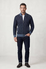 Men's Zip Up Cardigan with Diamond Knit Pattern