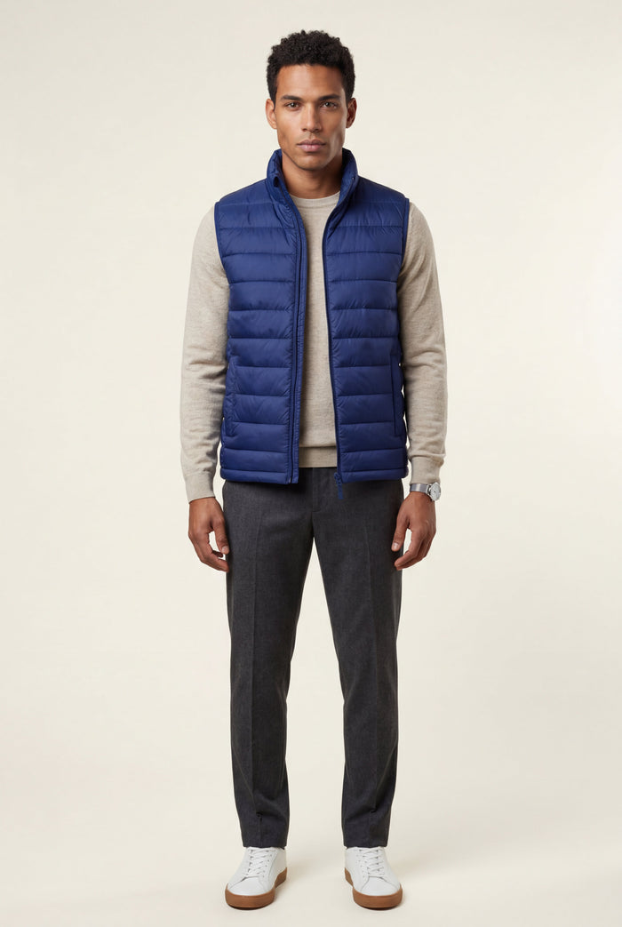 Men's Quilted Gilet with Zip and Stand Collar