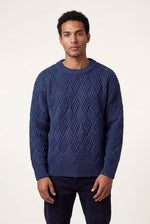 Men's Cable Knit Crew Neck Jumper with Geometric Pattern