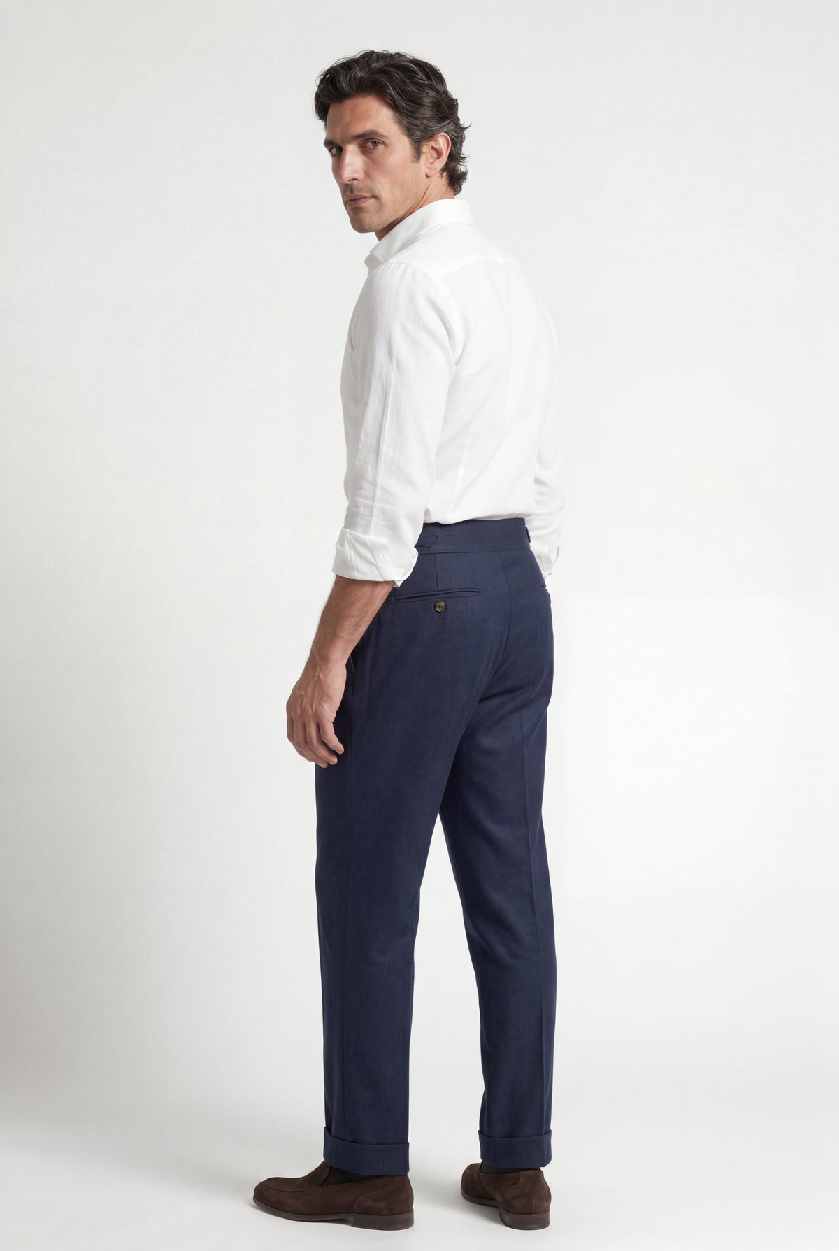 Men's Relaxed Fit Pleated Trousers with Side Adjusters