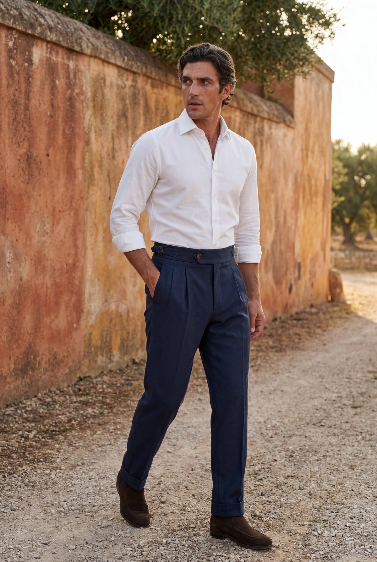 Men's Relaxed Fit Pleated Trousers with Side Adjusters
