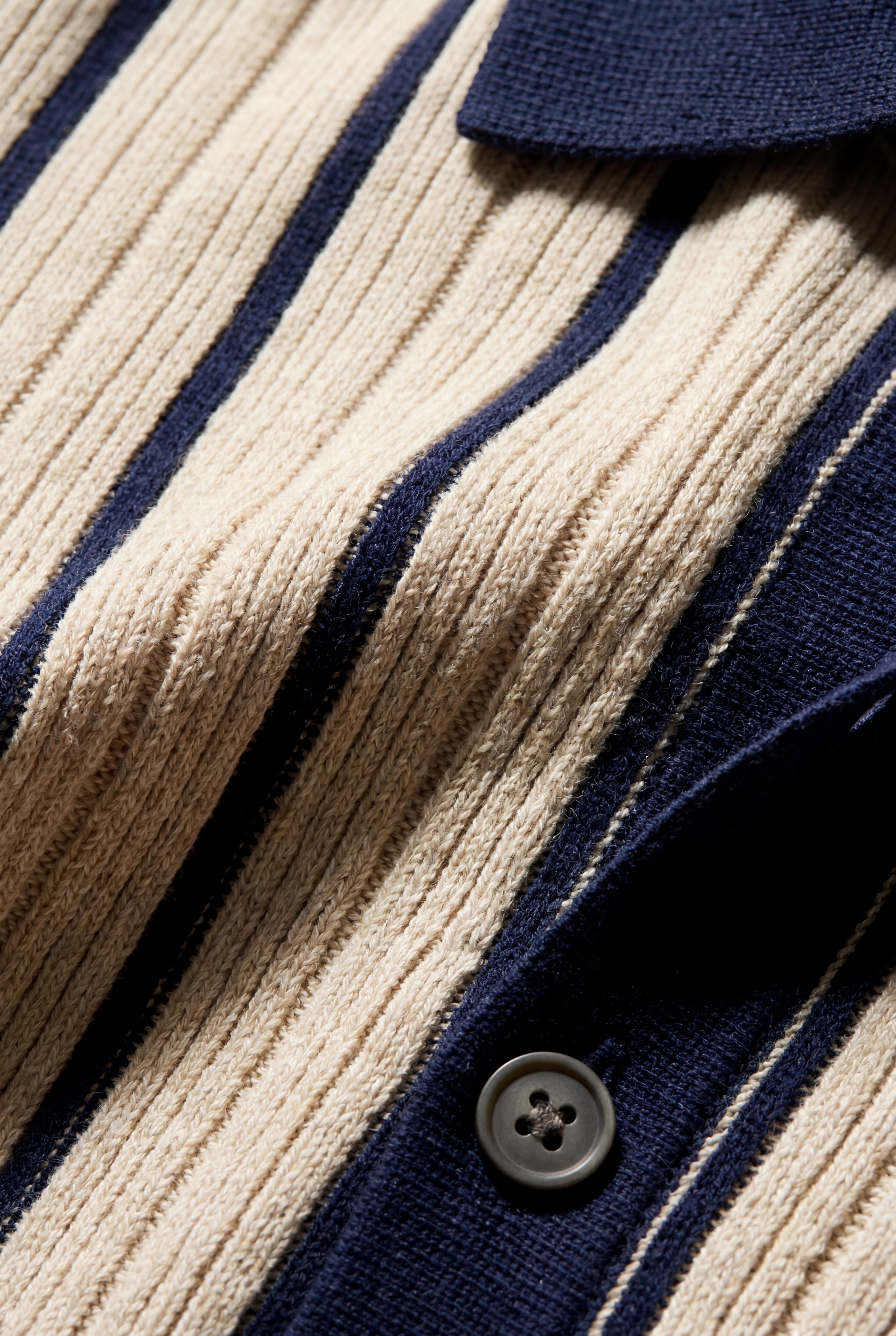 Daverno – Navy Blue Striped Button-Front Polo Shirt