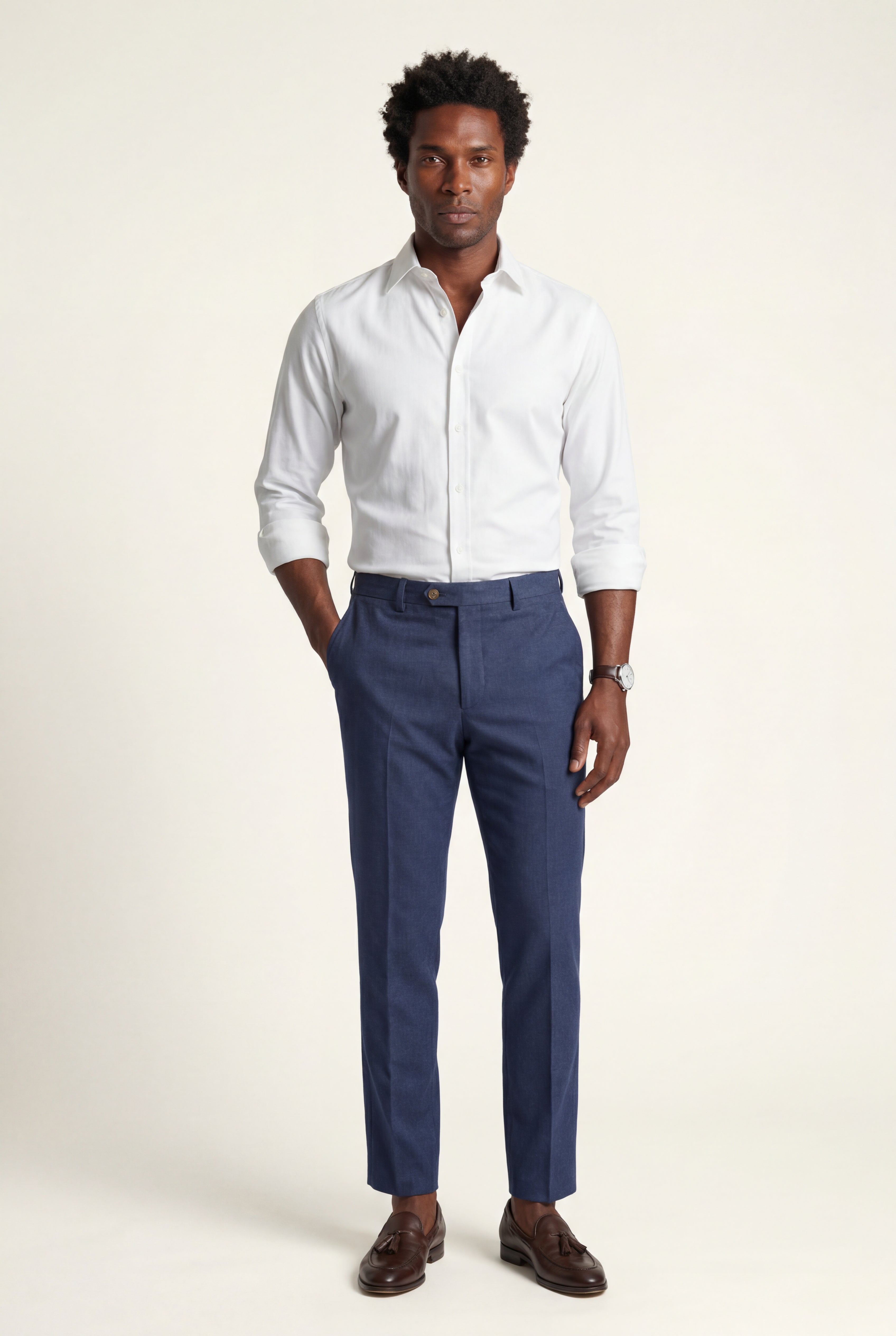 Valdren – Navy Blue Slim-Fit Dress Trousers