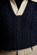 Men's Cable Knit Polo Shirt with Contrast Collar
