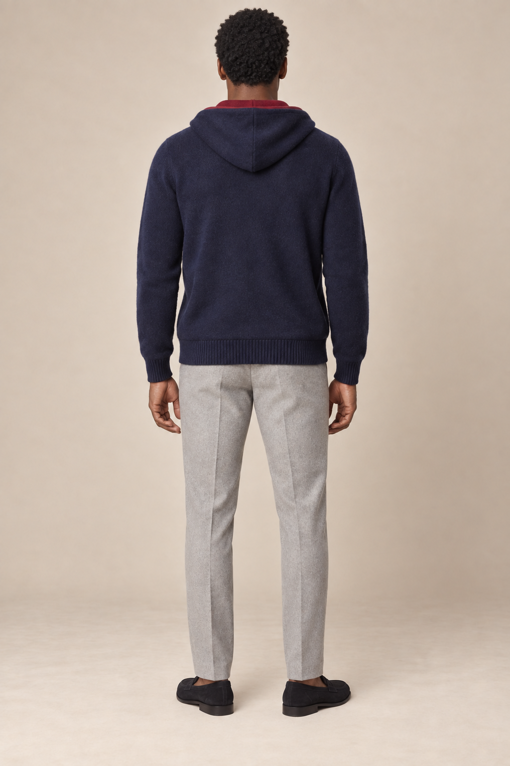 Men’s 100% Cashmere Full-Zip Hoodie with Contrast Trim