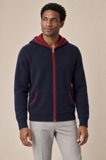 Men’s 100% Cashmere Full-Zip Hoodie with Contrast Trim
