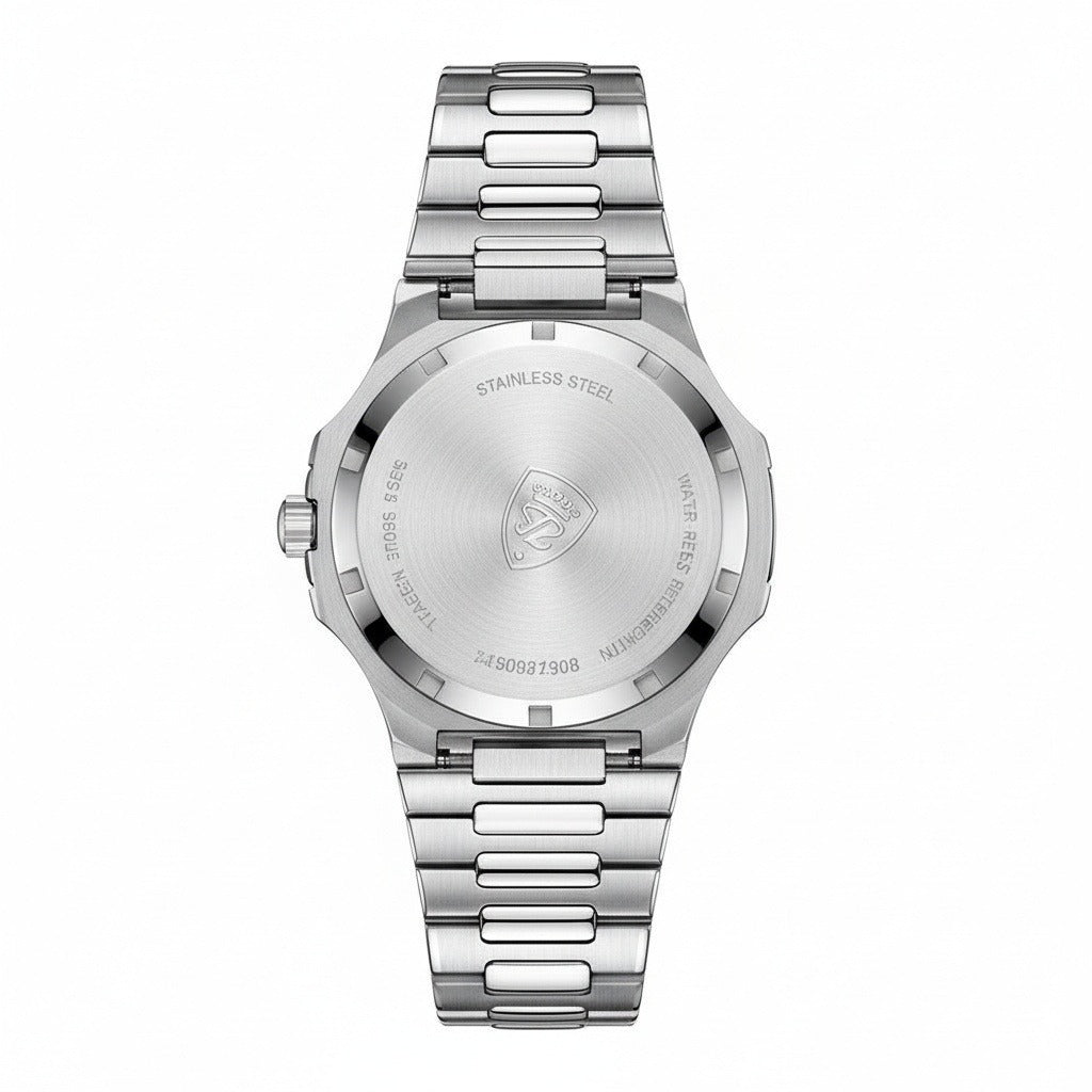 Men’s Stainless Steel Sports Watch with Textured Dial and Date Display