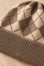 Men’s 100% Cashmere Knitted Plaid Beanie Hat