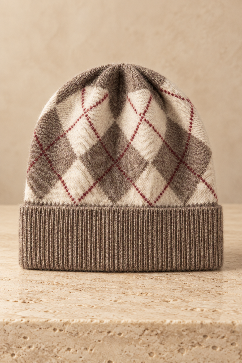 Men’s 100% Cashmere Knitted Plaid Beanie Hat