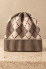 Men’s 100% Cashmere Knitted Plaid Beanie Hat