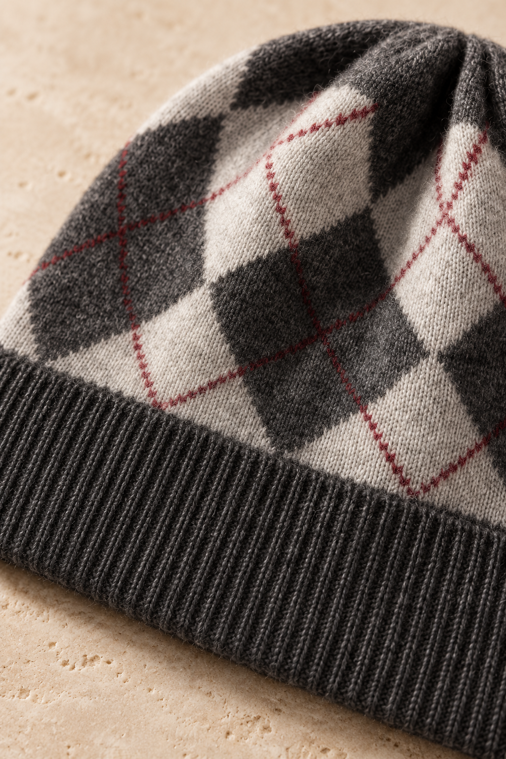 Men’s 100% Cashmere Knitted Plaid Beanie Hat