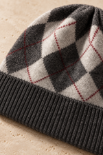 Men’s 100% Cashmere Knitted Plaid Beanie Hat
