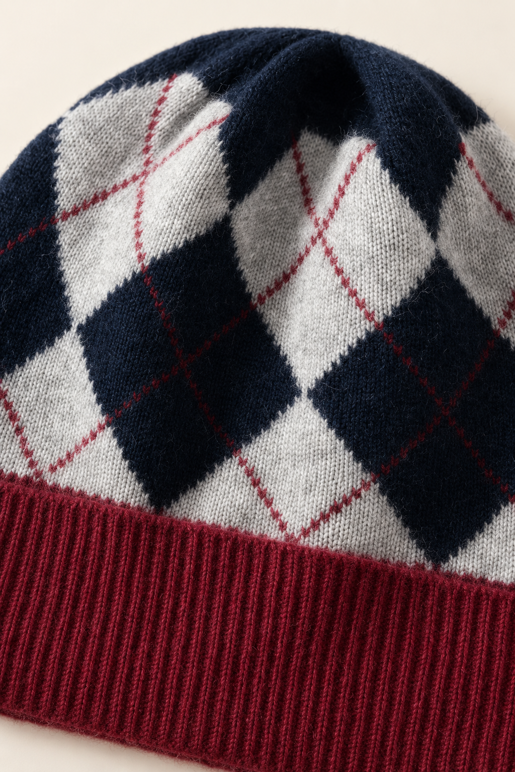 Men’s 100% Cashmere Knitted Plaid Beanie Hat