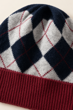 Men’s 100% Cashmere Knitted Plaid Beanie Hat