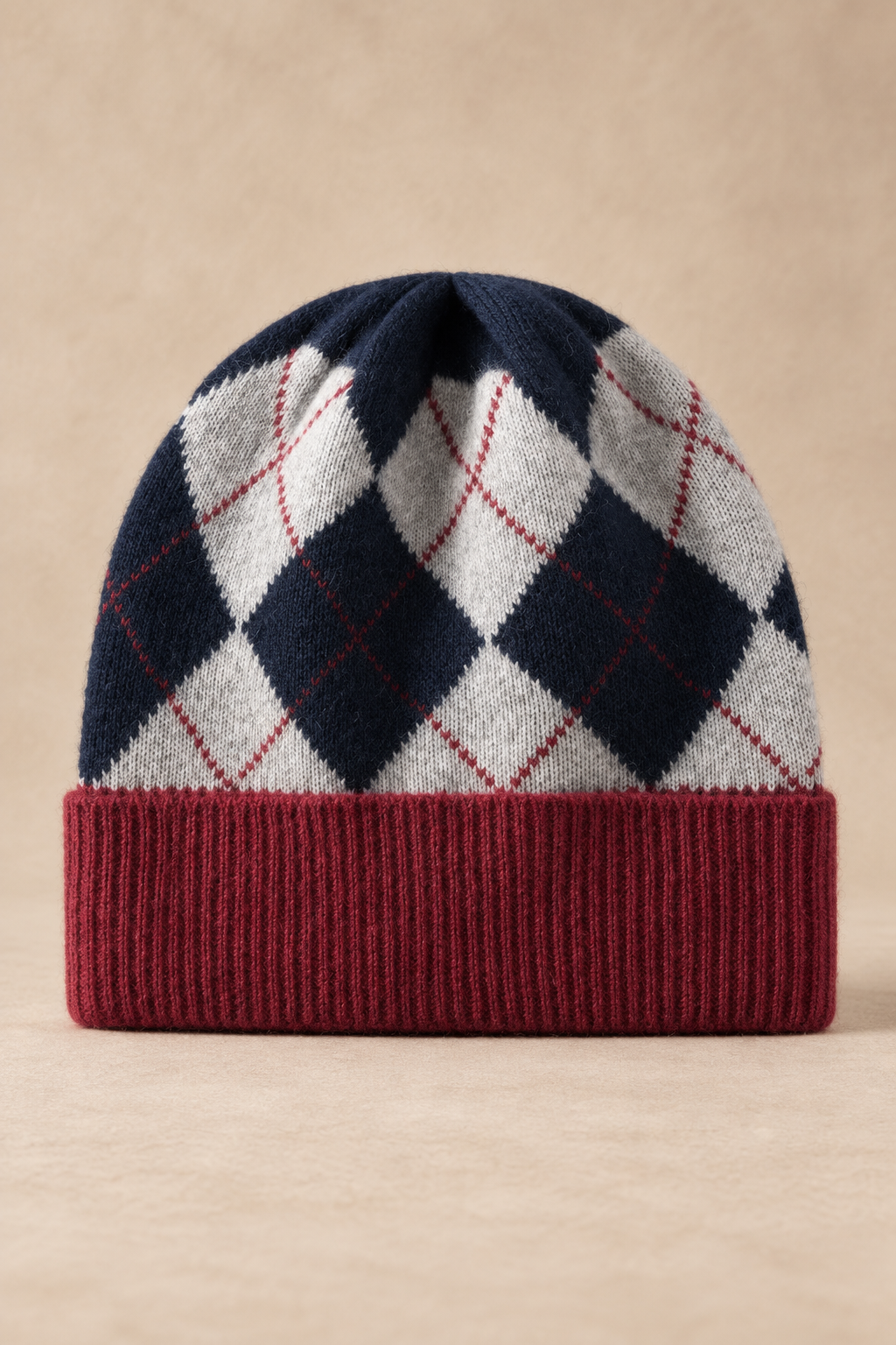 Men’s 100% Cashmere Knitted Plaid Beanie Hat