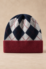 Men’s 100% Cashmere Knitted Plaid Beanie Hat