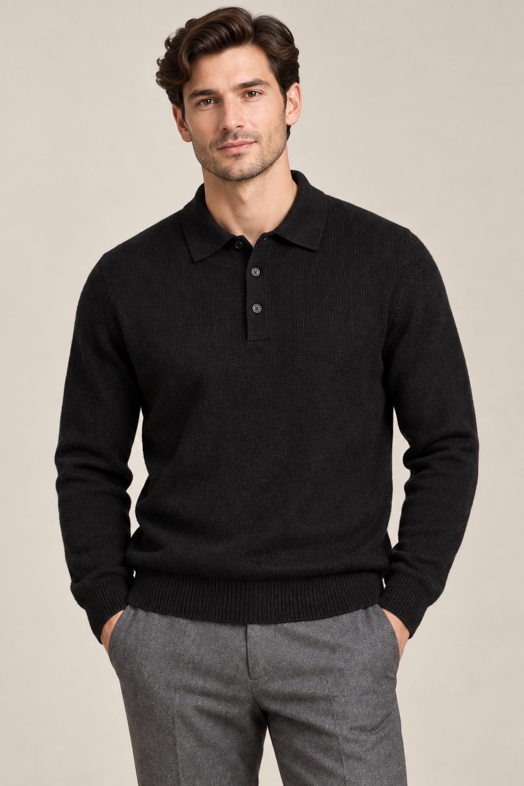 Men’s 100% Mink Cashmere Knitted Polo Jumper