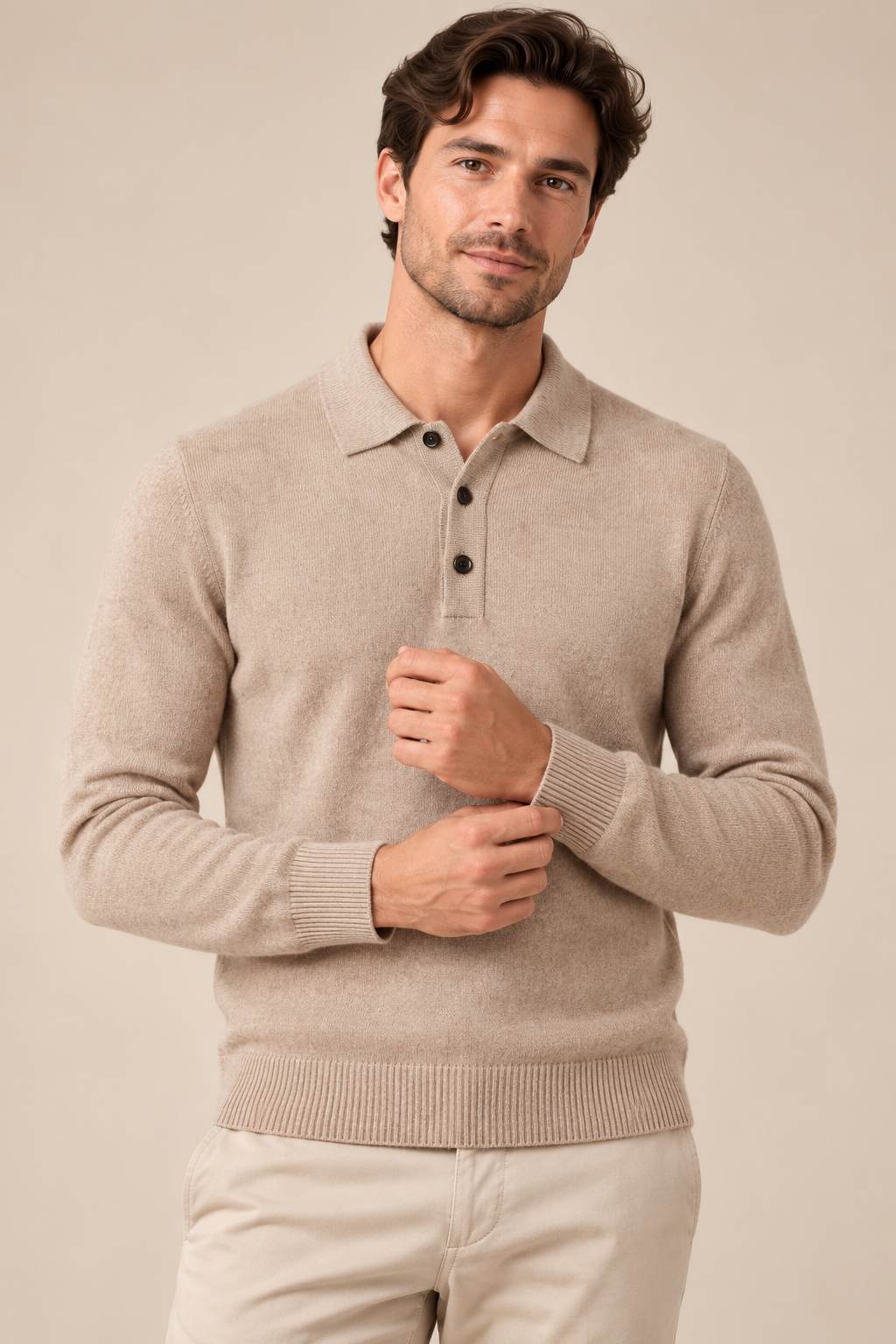Men’s 100% Mink Cashmere Knitted Polo Jumper