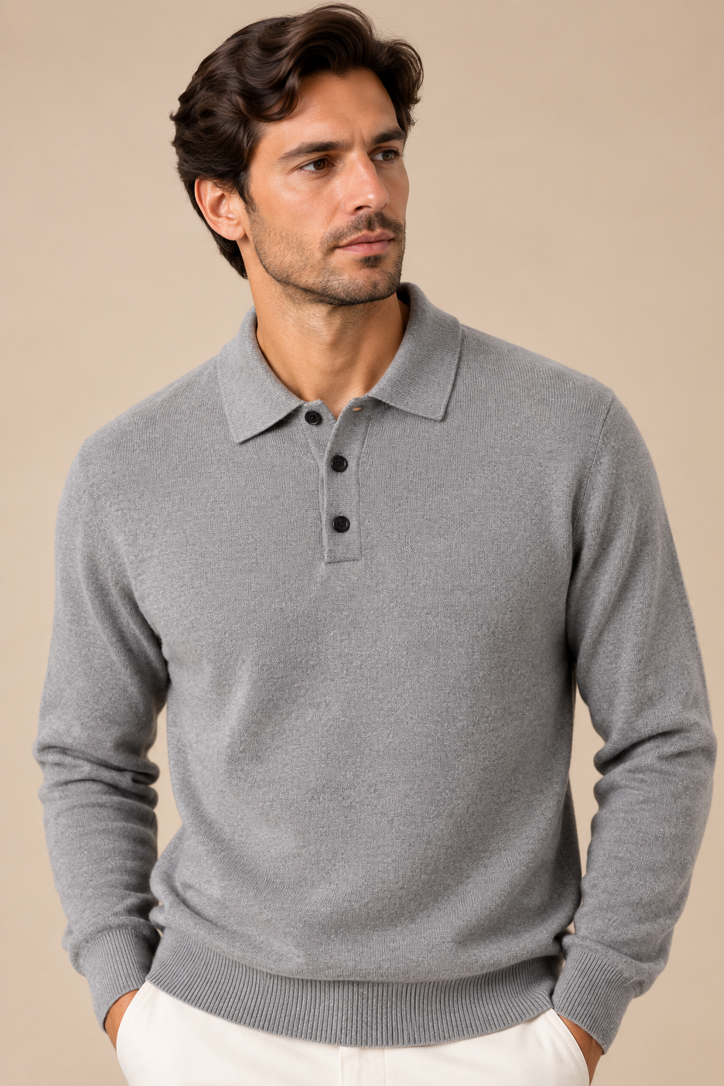 Men’s 100% Mink Cashmere Knitted Polo Jumper