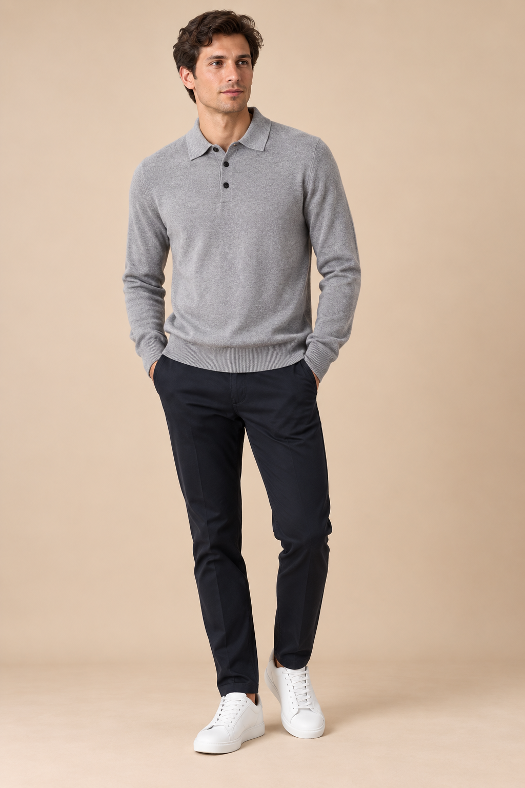 Men’s 100% Mink Cashmere Knitted Polo Jumper