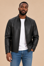 Men’s Sheepskin Leather Jacket with Stand Collar