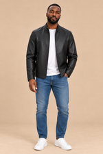 Men’s Sheepskin Leather Jacket with Stand Collar