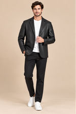 Men’s Genuine Sheepskin Leather Jacket with Turn-Down Collar