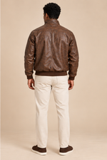 Men’s genuine Leather Bomber Jacket with Stand Collar