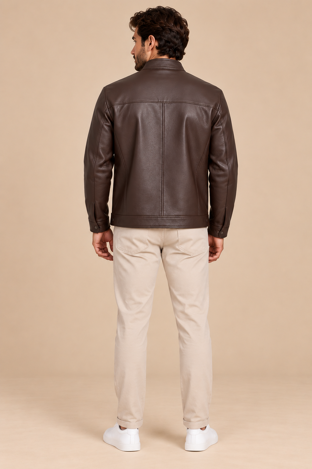 Men’s Sheepskin Leather Jacket with Stand Collar