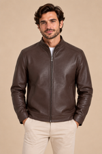 Men’s Sheepskin Leather Jacket with Stand Collar