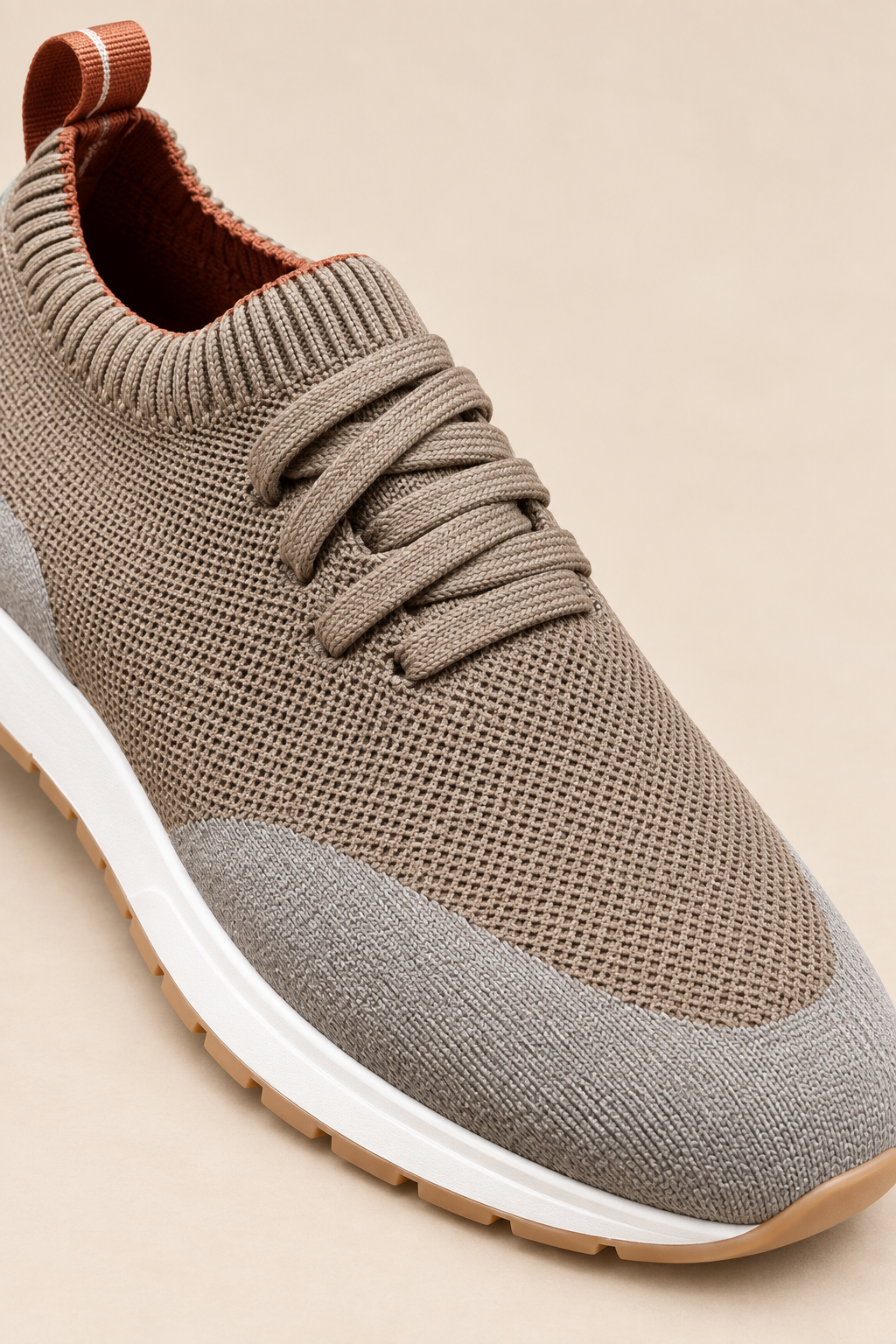 Men’s Virgin Wool Knit Trainers with Calf Leather Trim
