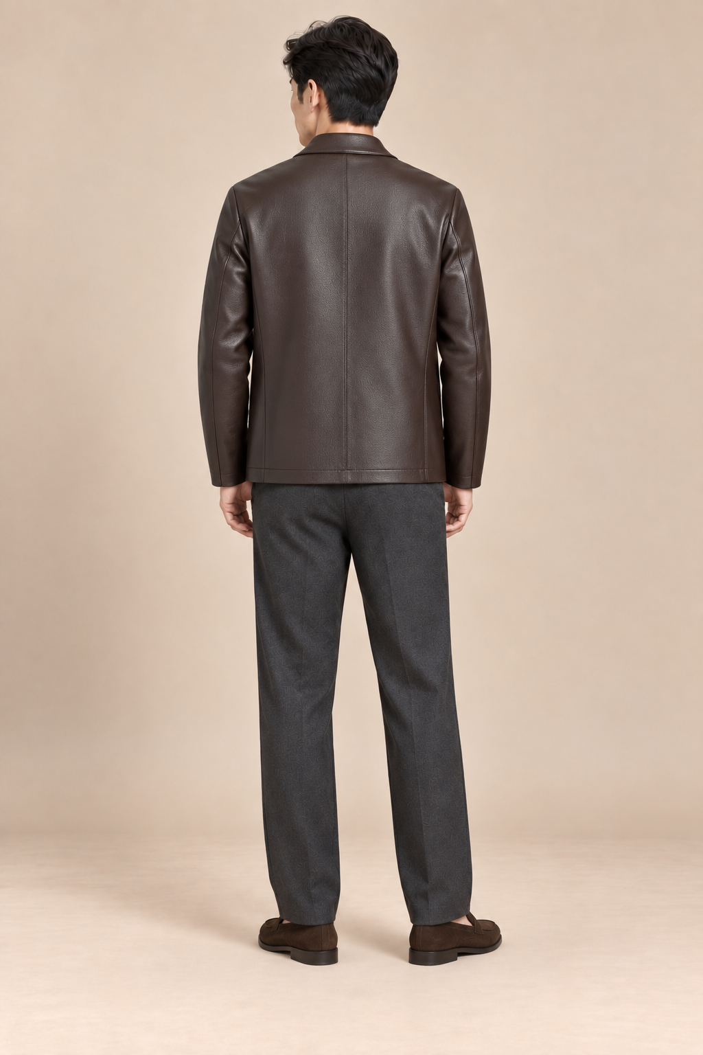 Men’s Genuine Sheepskin Leather Jacket with Turn-Down Collar