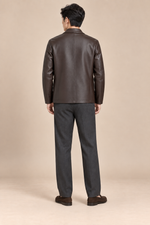 Men’s Genuine Sheepskin Leather Jacket with Turn-Down Collar