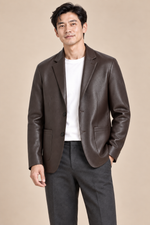 Men’s Genuine Sheepskin Leather Jacket with Turn-Down Collar