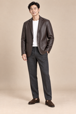 Men’s Genuine Sheepskin Leather Jacket with Turn-Down Collar