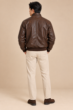 Men’s genuine Leather Bomber Jacket with Stand Collar