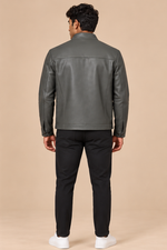 Men’s Sheepskin Leather Jacket with Stand Collar