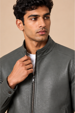 Men’s Sheepskin Leather Jacket with Stand Collar