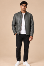 Men’s Sheepskin Leather Jacket with Stand Collar