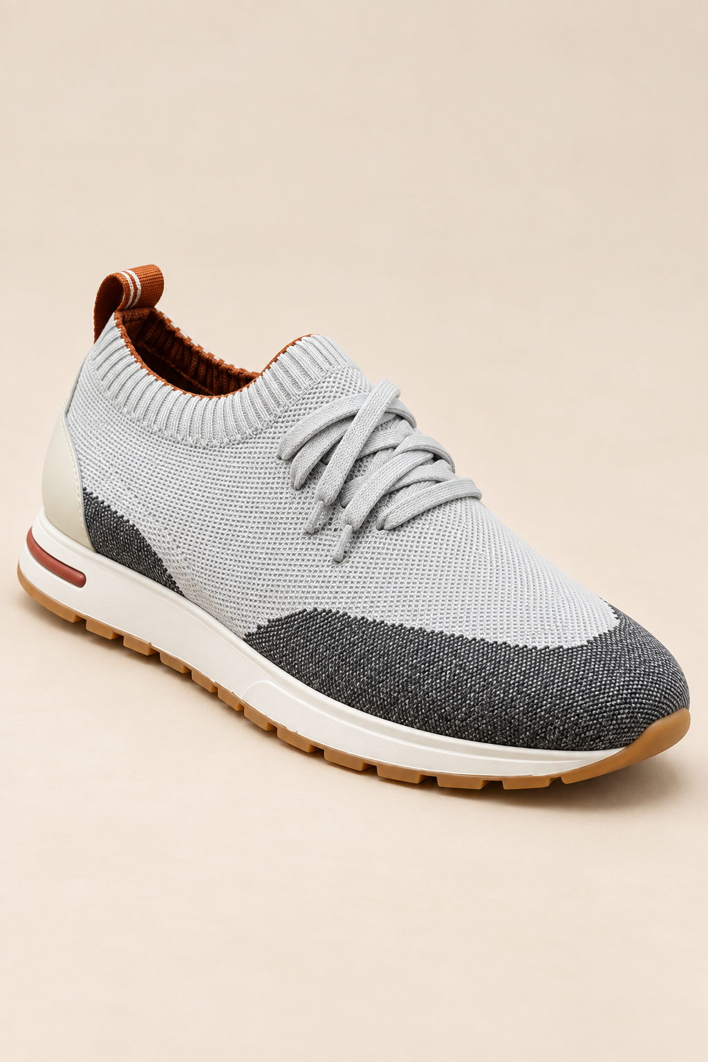 Men’s Virgin Wool Knit Trainers with Calf Leather Trim