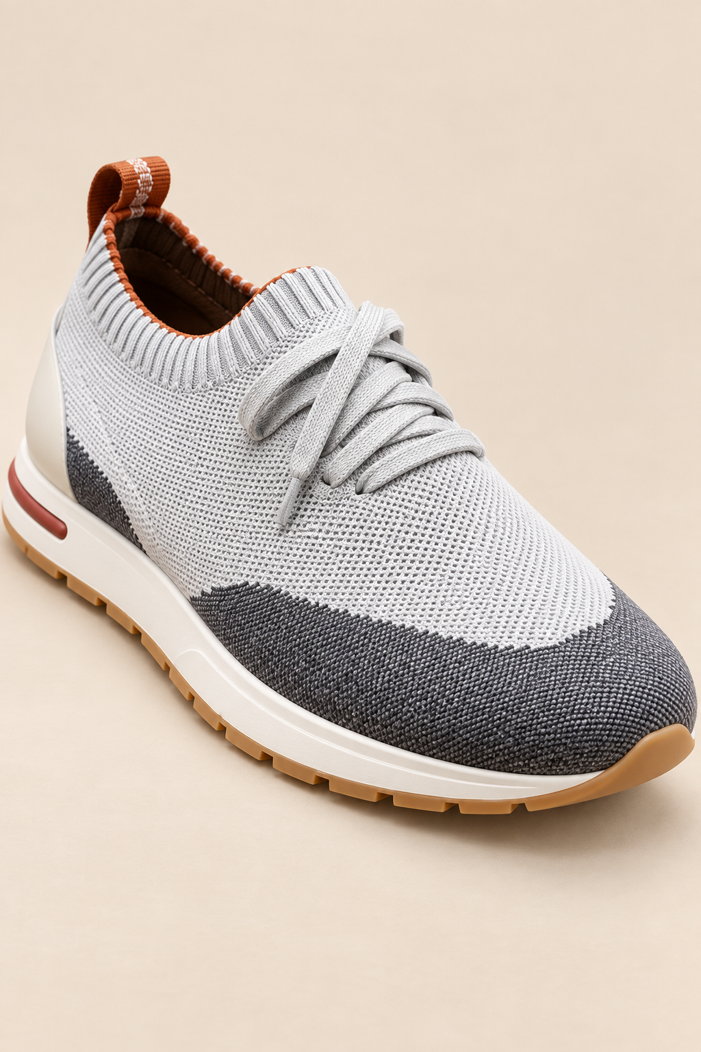 Men’s Virgin Wool Knit Trainers with Calf Leather Trim