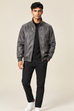 Men’s genuine Leather Bomber Jacket with Stand Collar