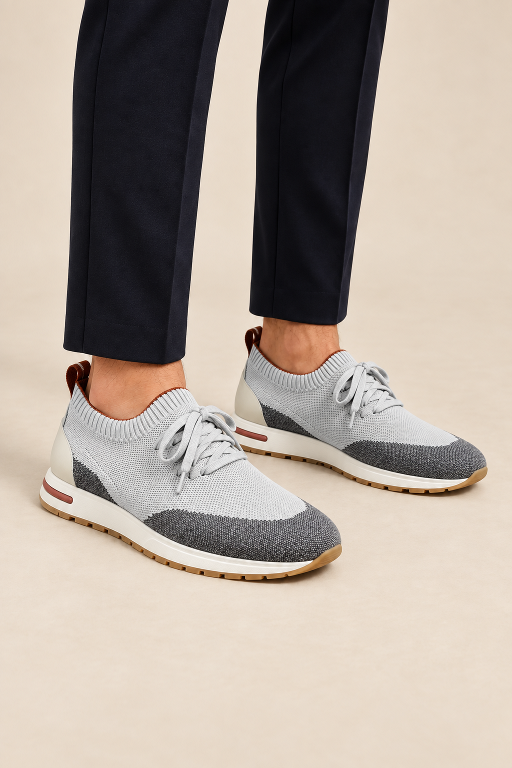 Men’s Virgin Wool Knit Trainers with Calf Leather Trim