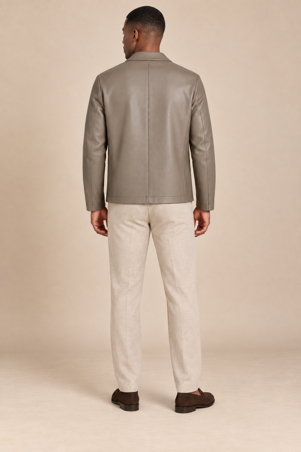 Men’s Genuine Sheepskin Leather Jacket with Turn-Down Collar