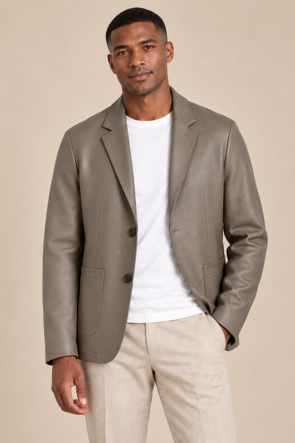 Men’s Genuine Sheepskin Leather Jacket with Turn-Down Collar