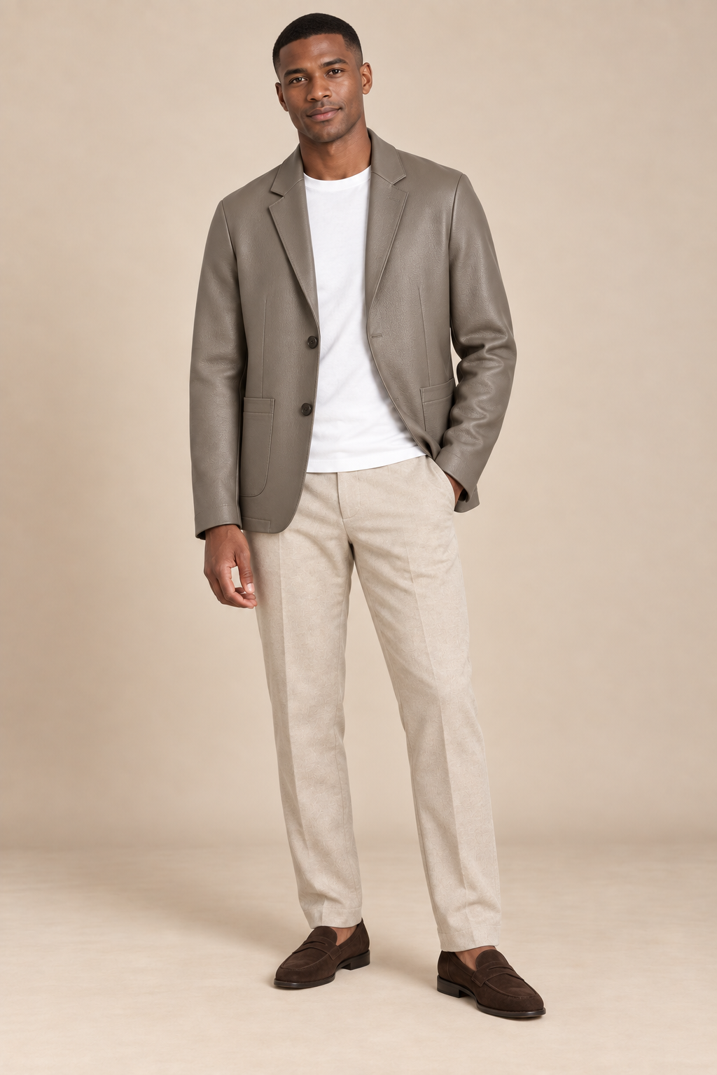 Men’s Genuine Sheepskin Leather Jacket with Turn-Down Collar