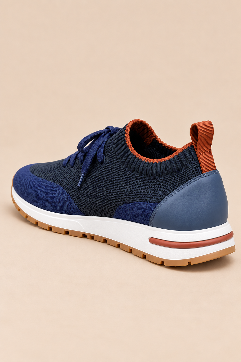 Men’s Virgin Wool Knit Trainers with Calf Leather Trim