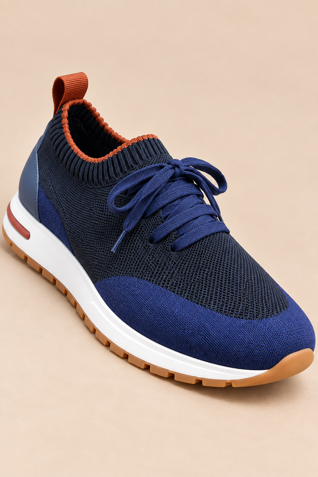 Men’s Virgin Wool Knit Trainers with Calf Leather Trim