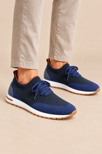 Men’s Virgin Wool Knit Trainers with Calf Leather Trim