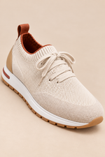 Men’s Virgin Wool Knit Trainers with Calf Leather Trim